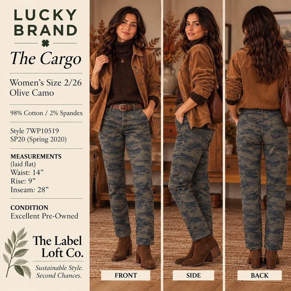 Lucky Brand The Cargo Pants Womens 2/26 Camo Slim Utility Military Stretch